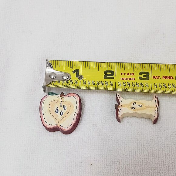 Vintage 2 Apple Shaped Wooden Beads Red Jewelry Making Crafts Loose Art Supply - Picture 13 of 13